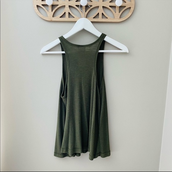 Free People Long Beach Ribbed Knit Slub Tank Green - Picture 2 of 9